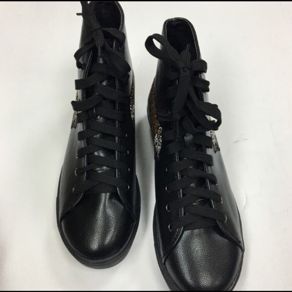 BLACK VEGAN LEATHER SPORTY TIGER SNEAKERS - Picture 3 of 7
